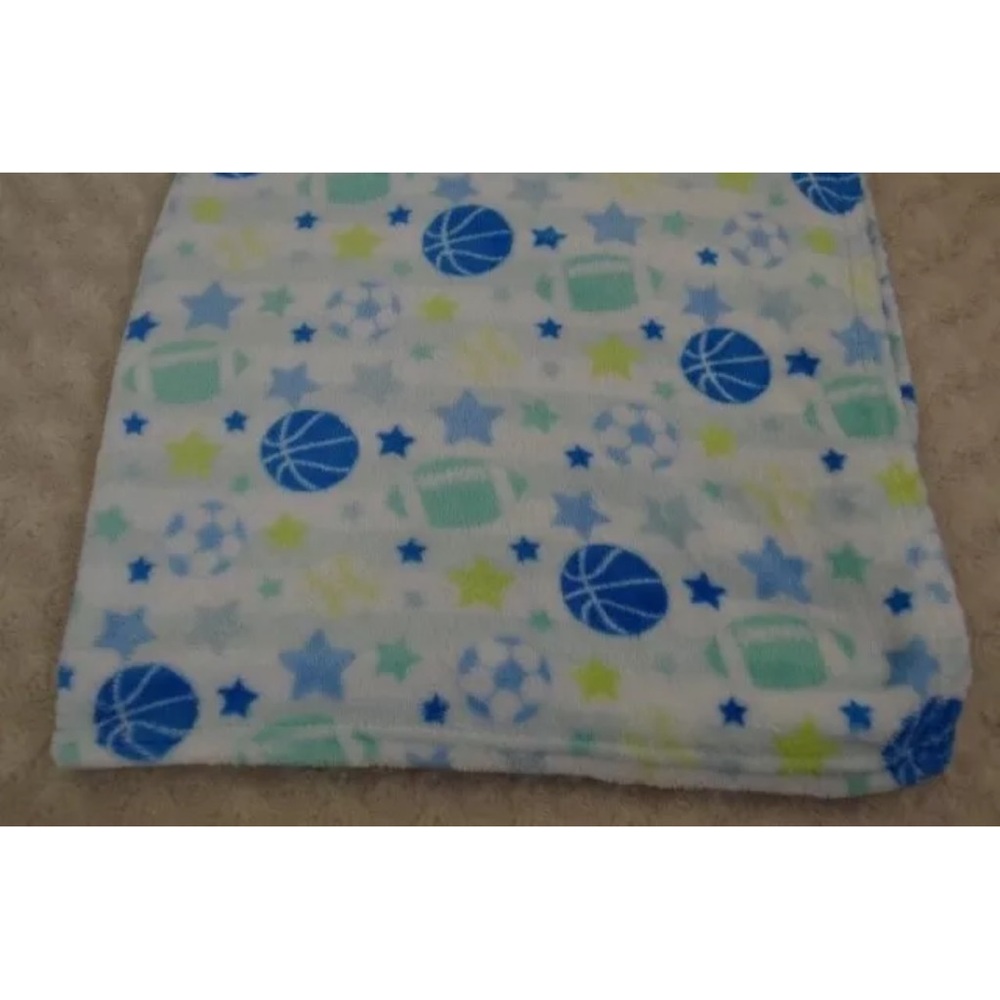 Swiggles Sport Baby Blanket Star Football Basketball Soccer Ball White Blue